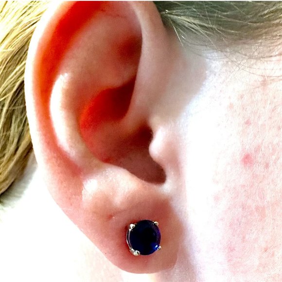 Blue Sapphire Stud Earrings for Women Sterling Silver 925 6MM Round lab-created - Picture 2 of 11